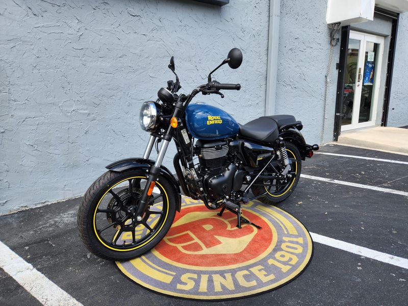 2024 Royal Enfield METEOR 350  in a FIREBALL BLUE exterior color. Royal Enfield Motorcycles of Miami (786) 845-0052 remotorcyclesofmiami.com 