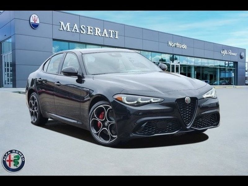 2024 Alfa Romeo Giulia Veloce in a Vulcano Black Metallic exterior color and Blackinterior. Northside Imports Houston 281-475-4549 northsideimportshouston.com 