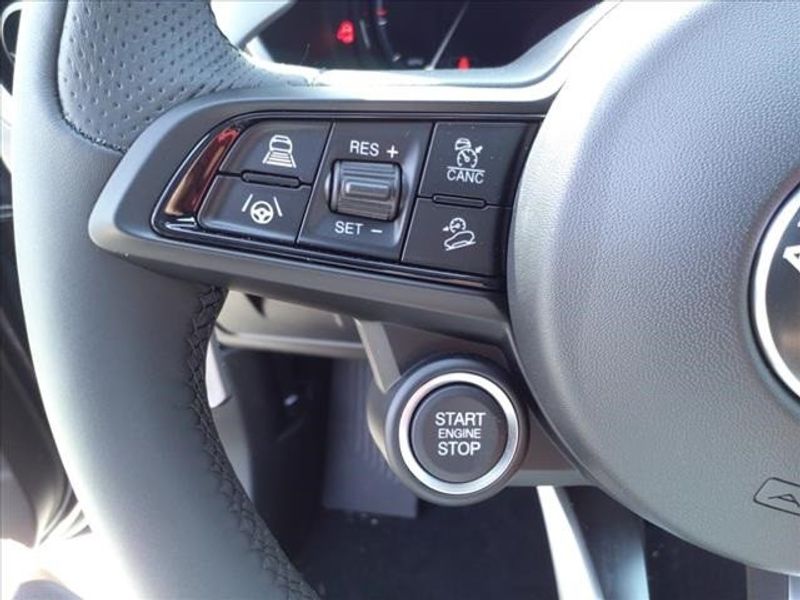 2024 Alfa Romeo Stelvio Veloce in a Vulcano Black Metallic exterior color and Blackinterior. Northside Imports Houston 281-475-4549 northsideimportshouston.com 