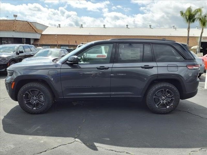 2024 Jeep Grand Cherokee Trailhawk 4xe in a Baltic Gray Metallic Clear Coat exterior color and Global Blackinterior. Perris Valley Auto Center 951-657-6100 perrisvalleyautocenter.com 