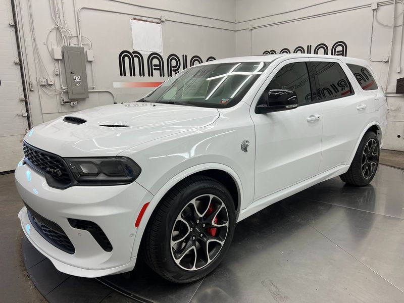 2023 Dodge Durango Srt Hellcat Plus Awd in a White Knuckle Clear Coat exterior color and Demonic Red/Blackinterior. Marina Auto Group (855) 564-8688 marinaautogroup.com 