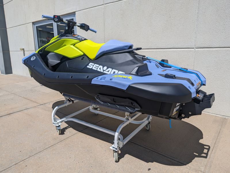 2024 SEA DOO SPARK TRIXX 3 UP  in a VAPOR BLUE / NEON YELLOW exterior color. Cross Country Powersports 732-491-2900 crosscountrypowersports.com 