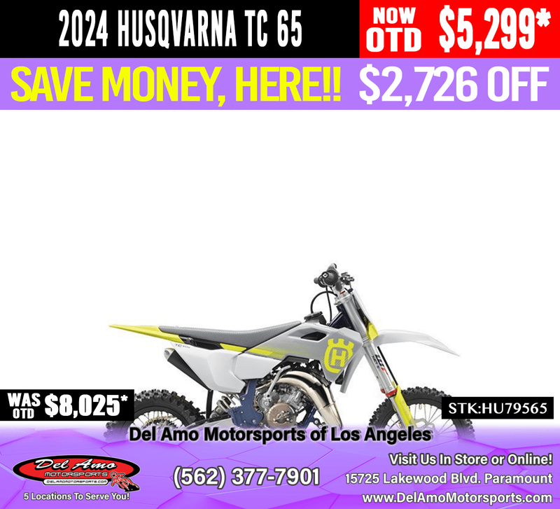 2024 HUSQVARNA TC 65  in a WHITE exterior color. Del Amo Motorsports of Los Angeles (562) 262-9181 delamomotorsports.com 