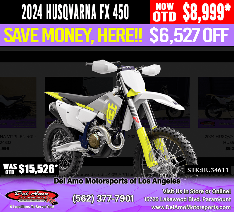 2024 HUSQVARNA FX 450  in a WHITE exterior color. Del Amo Motorsports of Los Angeles (562) 262-9181 delamomotorsports.com 