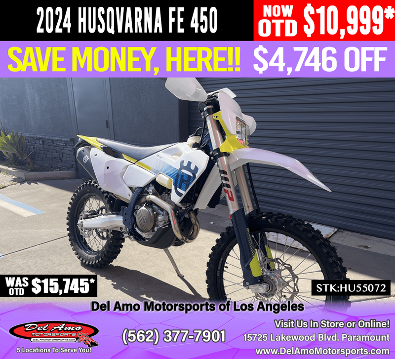 2024 HUSQVARNA FE 450  in a WHITE exterior color. Del Amo Motorsports of Los Angeles (562) 262-9181 delamomotorsports.com 