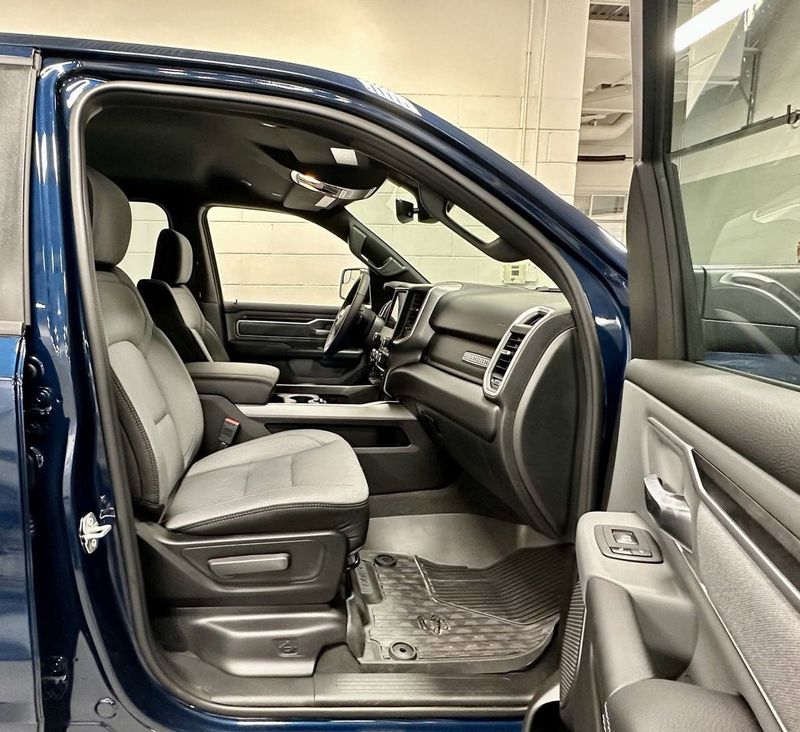 2023 RAM 1500 Big Horn Crew Cab 4x4 w/Heated Seats in a Patriot Blue Pearl Coat exterior color and Diesel Gray/Black Heated Seatsinterior. Schmelz Countryside SAAB (888) 558-1064 stpaulsaab.com 