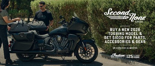 $1,000 off Parts, Accessories, Clothing & Gear with a NEW Indian Motorcycle Pursuit or Roadmaster Purchase 