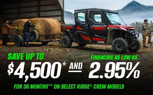 Save up to $4,500 and Finance for as low as 2.95% for 36 months on select Ridge Crew Models