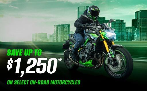 Save up to $1,250 on select On-Road Motorcycles
