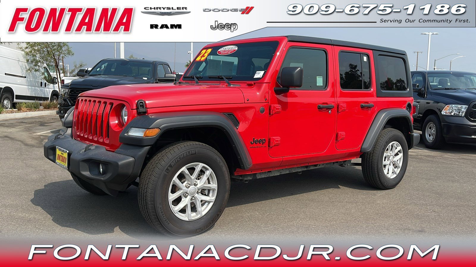 Used 2023 Jeep Wrangler 4-Door Sport S with VIN 1C4HJXDN3PW632853 for sale in Fontana, CA