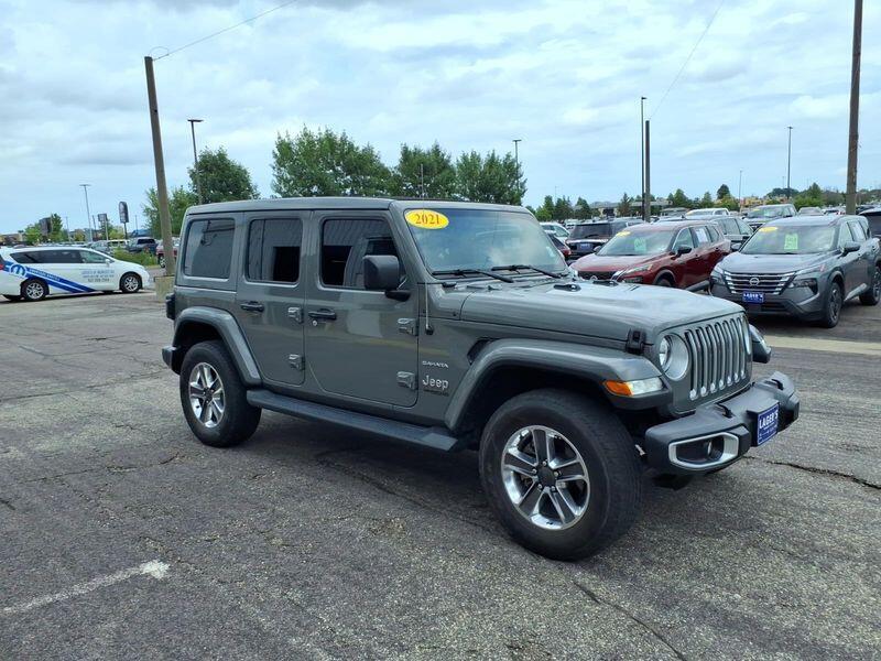 Used 2021 Jeep Wrangler Unlimited Sahara with VIN 1C4HJXEG0MW555757 for sale in Mankato, Minnesota