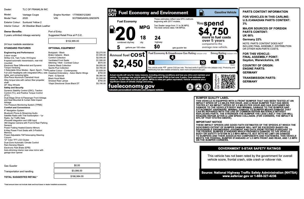 Used 2020 Aston Martin Vantage Coupe