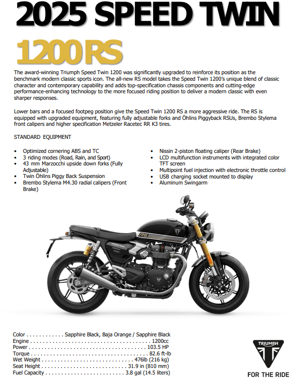 New 2025 Triumph SPEED TWIN 1200 RS 