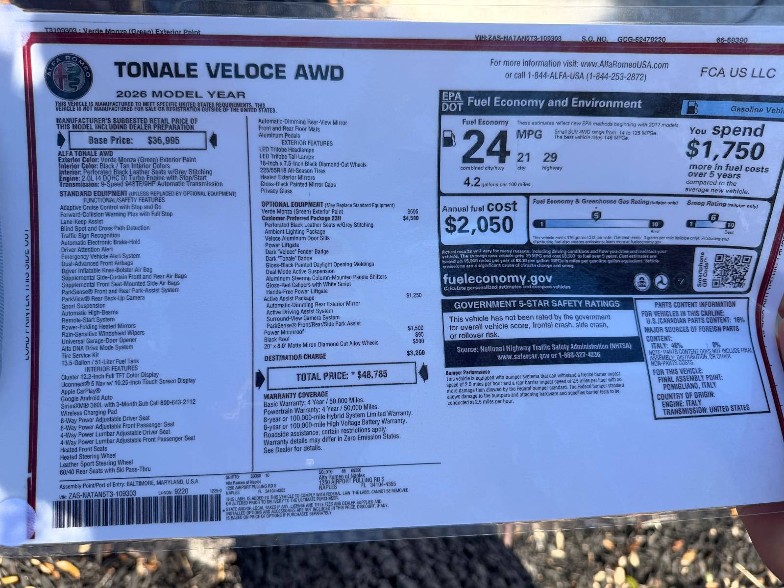New 2026 Alfa Romeo Tonale Veloce Awd