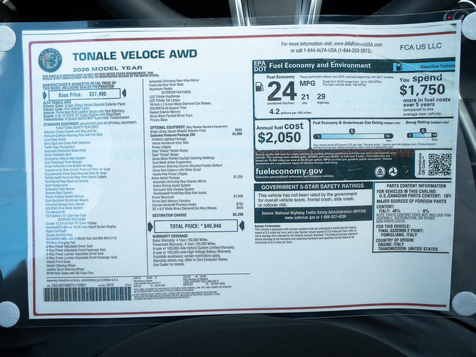 New 2026 Alfa Romeo Tonale Veloce Awd