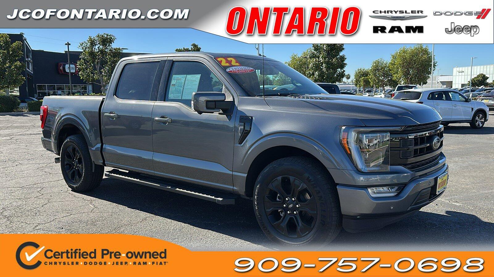 Used 2022 Ford F-150 Lariat with VIN 1FTEW1CP3NFB52099 for sale in Ontario, CA