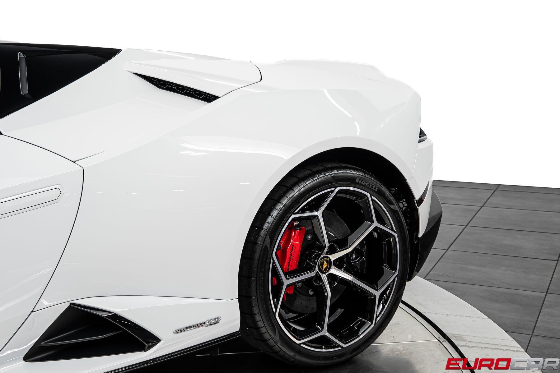 2023 Lamborghini Huracan EVO Spyder RWD *60TH ANNIVERSARY EDITION * FULL PPF* in a Bianco Icarus Metallic exterior color and Blackinterior. Eurocars OC 949-722-7121 eurocaroc.com 
