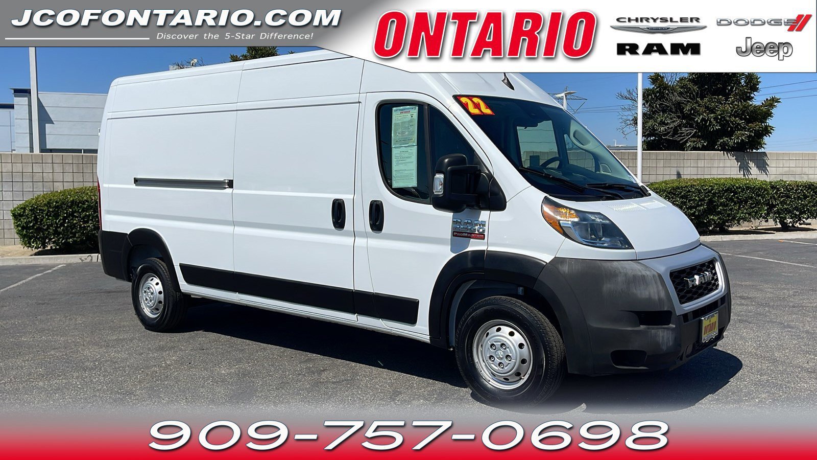 Used 2022 RAM ProMaster Cargo Van Base with VIN 3C6LRVDG5NE115285 for sale in Ontario, CA