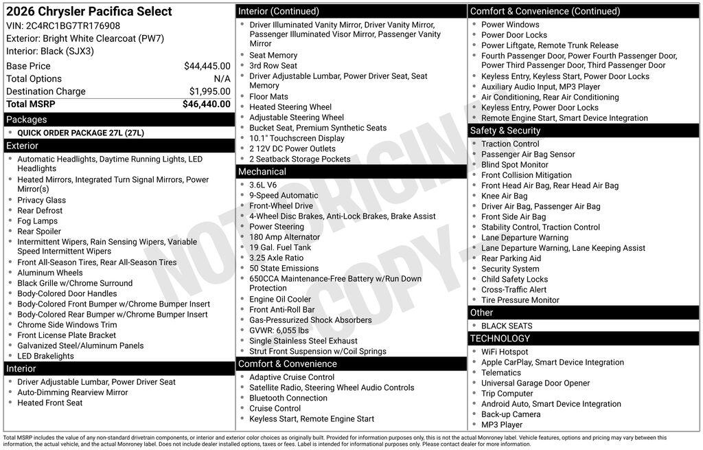 2026 Chrysler Pacifica Select - Photo 6